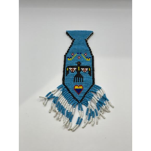 Vintage Native American Hand Beaded Necktie Thunderbird Seed Beads - Picture 6 of 7